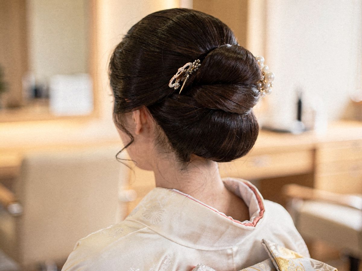 前撮りのヘアセットと着付け