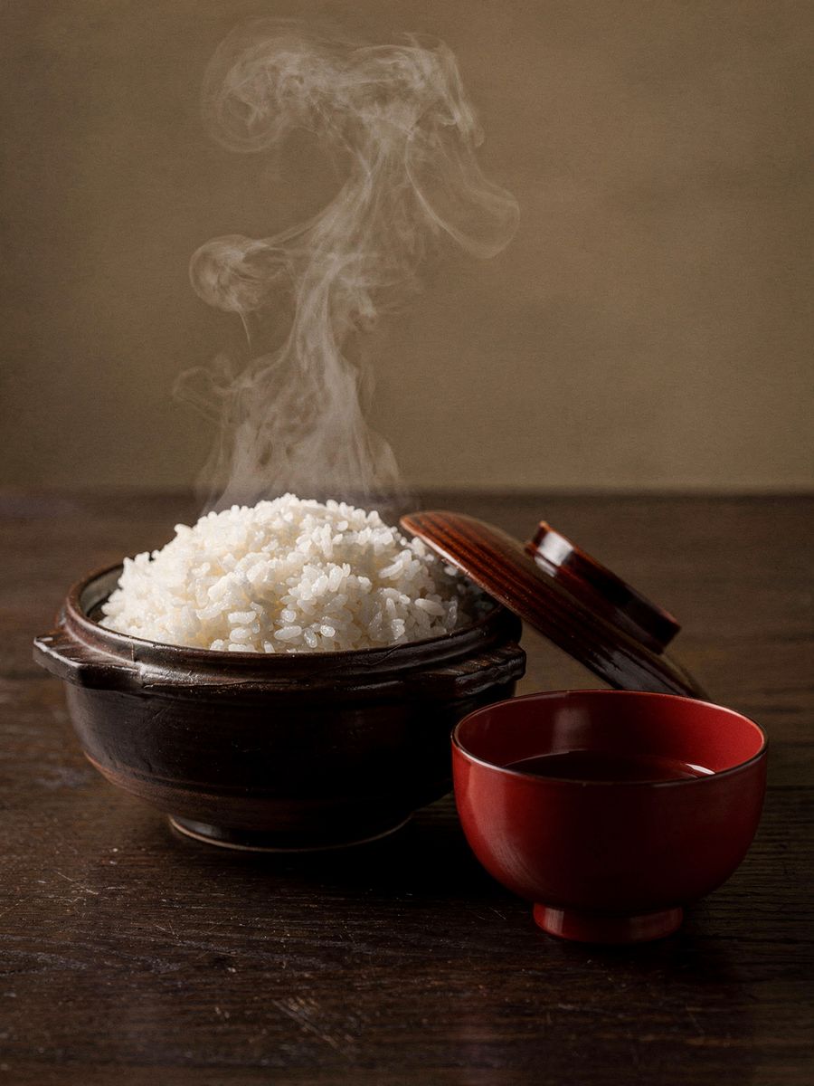 土鍋の白飯と香の物
